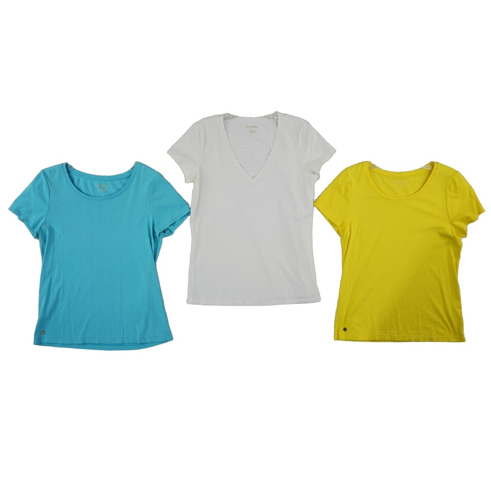 Lilly Pulitzer Tops 3pc Bundle Women's Size Large Yellow Blue White Shirts Golf